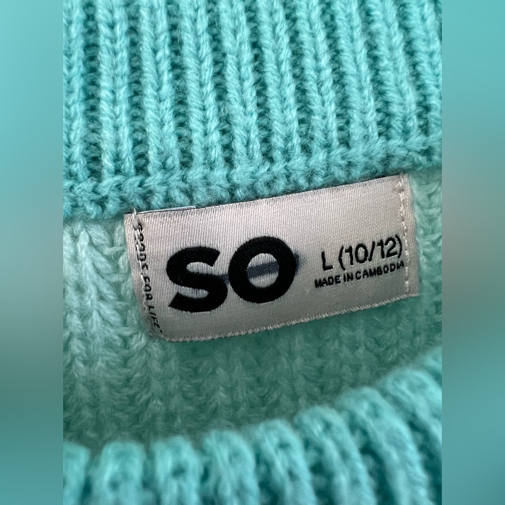 SO®Knit Crewneck Striped Teal and Mint Sweater (Size L 10/12)- NWOT - Picture 4 of 6